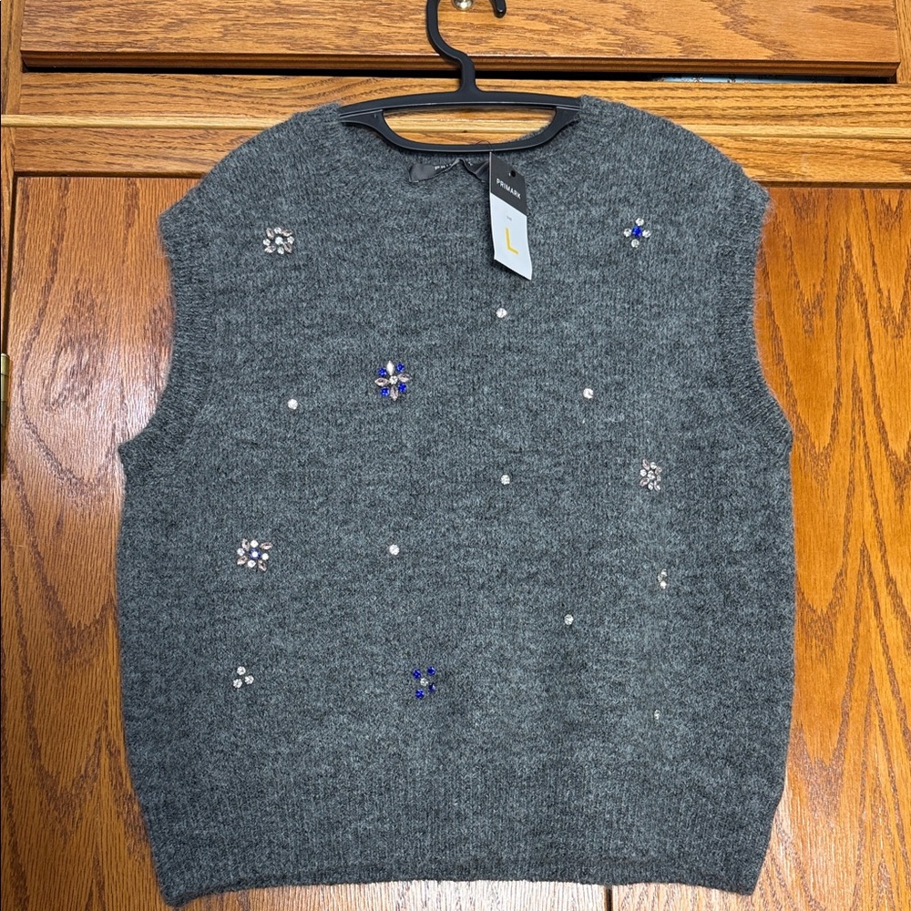 Primark Gray Embellished Sweater Vest